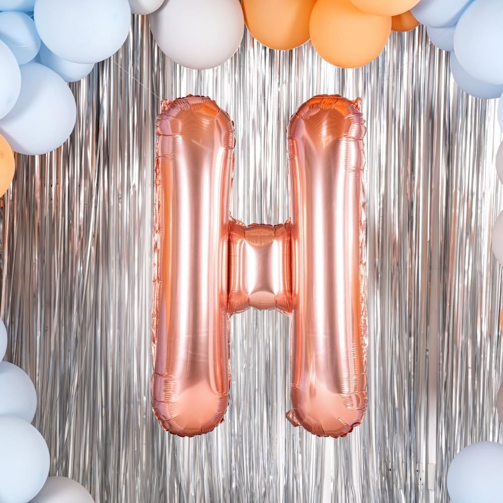 Balon Folie Metalizata Litera H, Flippy, 80 cm, Umflati cu Heliu sau Aer, Ambalaj Individual, Pai inclus, Rose Gold [7]