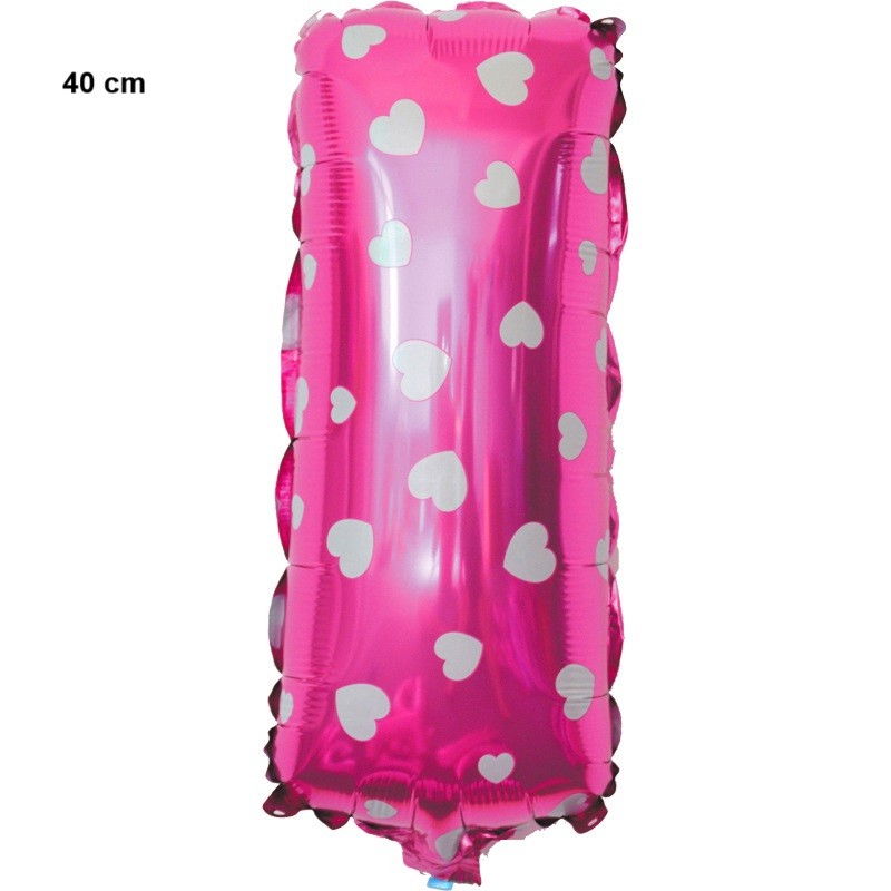Balon Folie Metalizata Litera I, Flippy, 40 cm, Cu Imprimeu Inimioare, Umflati cu Heliu sau Aer, Ambalaj Individual, Pai inclus, Roz [2]