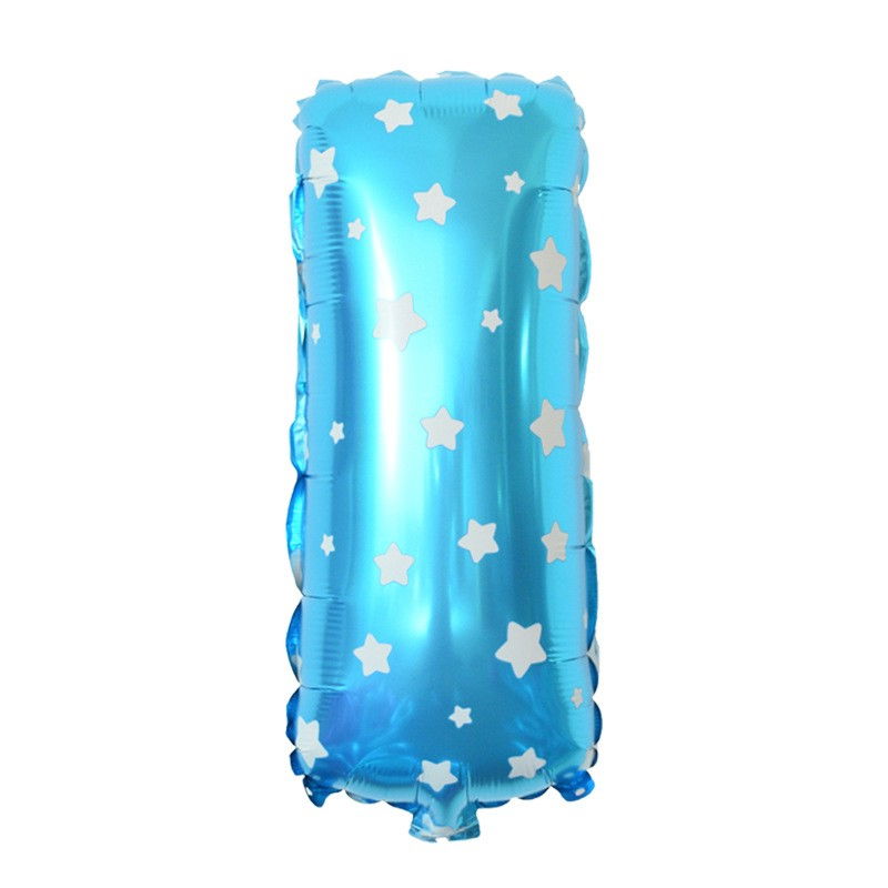 Balon Folie Metalizata Litera I, Flippy, 40 cm, Cu Imprimeu Stelute, Umflati cu Heliu sau Aer, Ambalaj Individual, Pai inclus, Albastru [5]