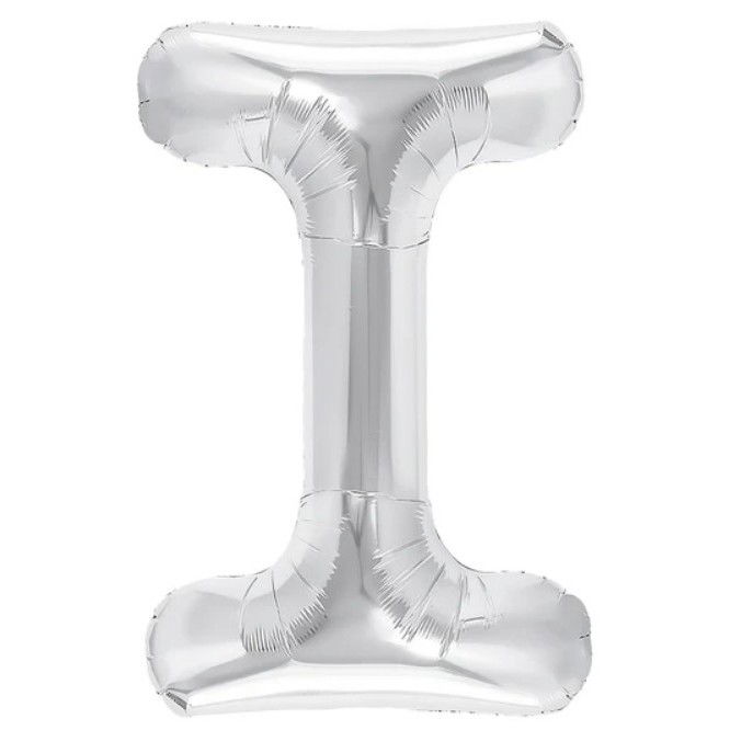 Balon Folie Metalizata Litera I, Flippy, 40 cm, Umflati cu Heliu sau Aer, Ambalaj Individual, Pai inclus, Argintiu [1]
