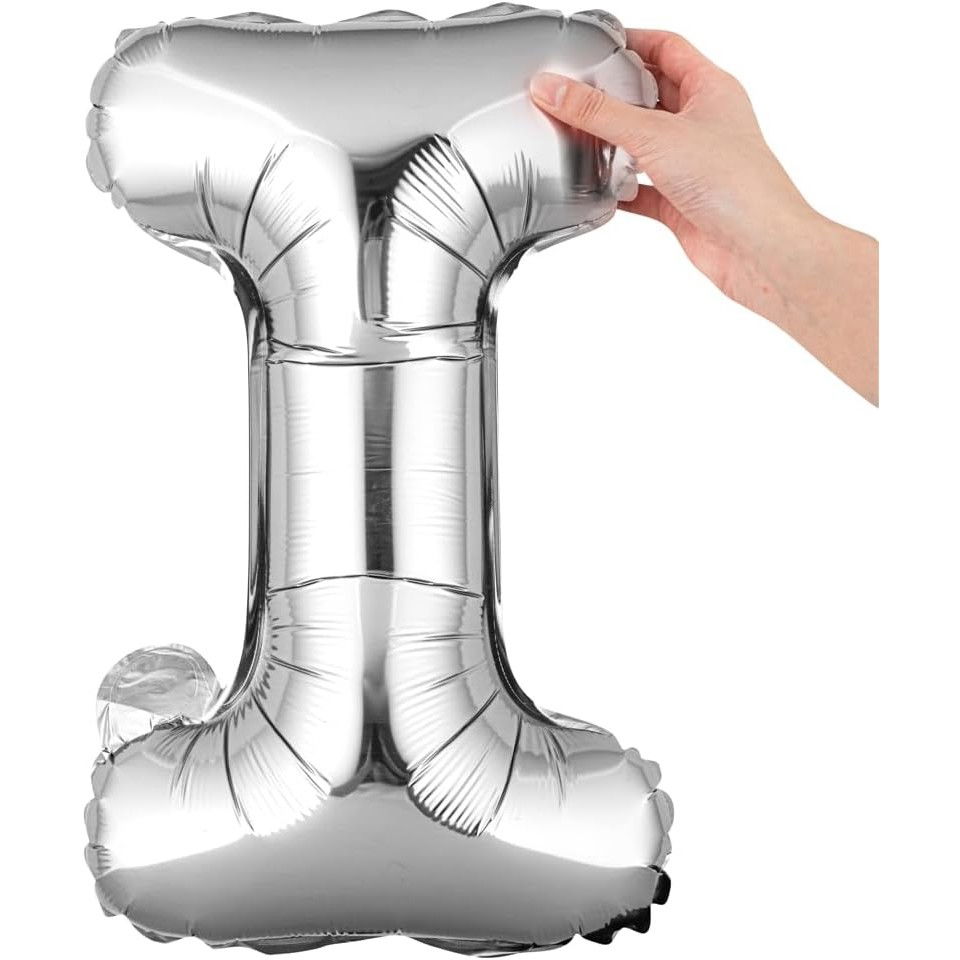 Balon Folie Metalizata Litera I, Flippy, 40 cm, Umflati cu Heliu sau Aer, Ambalaj Individual, Pai inclus, Argintiu [6]