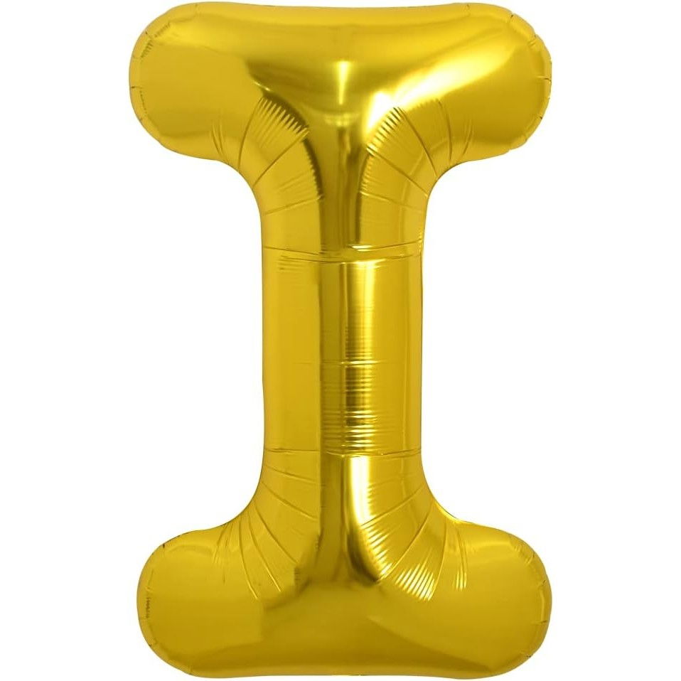 Balon Folie Metalizata Litera I, Flippy, 40 cm, Umflati cu Heliu sau Aer, Ambalaj Individual, Pai inclus, Auriu [4]