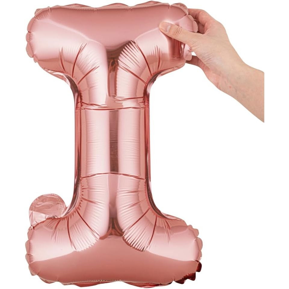 Balon Folie Metalizata Litera I, Flippy, 40 cm, Umflati cu Heliu sau Aer, Ambalaj Individual, Pai inclus, Rose Gold [7]