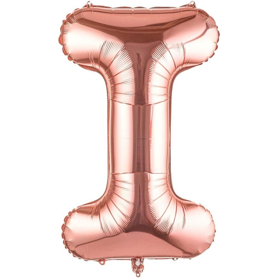 Balon Folie Metalizata Litera I, Flippy, 80 cm, Umflati cu Heliu sau Aer, Ambalaj Individual, Pai inclus, Rose Gold [1]