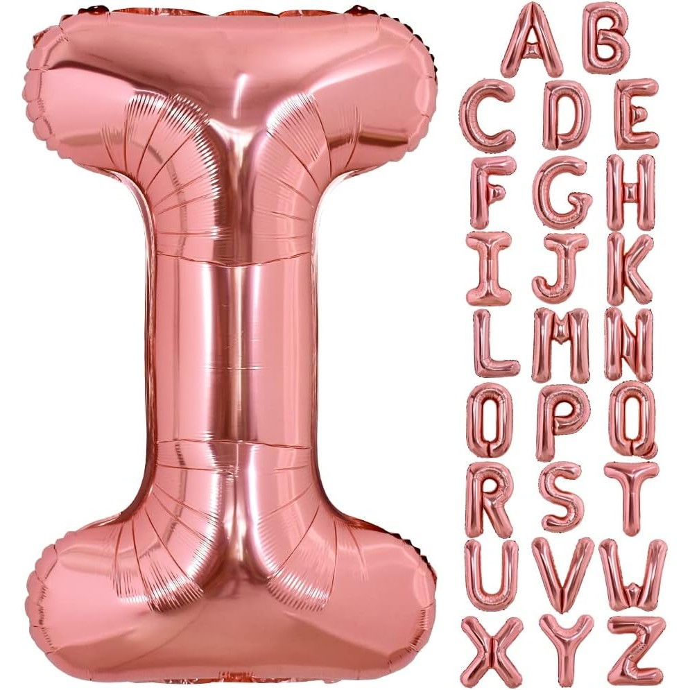 Balon Folie Metalizata Litera I, Flippy, 80 cm, Umflati cu Heliu sau Aer, Ambalaj Individual, Pai inclus, Rose Gold [4]