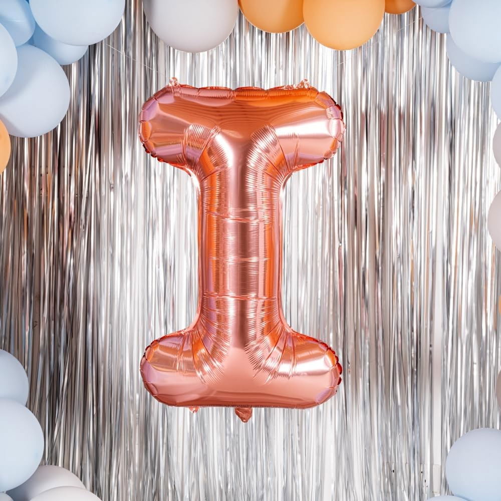Balon Folie Metalizata Litera I, Flippy, 80 cm, Umflati cu Heliu sau Aer, Ambalaj Individual, Pai inclus, Rose Gold [7]