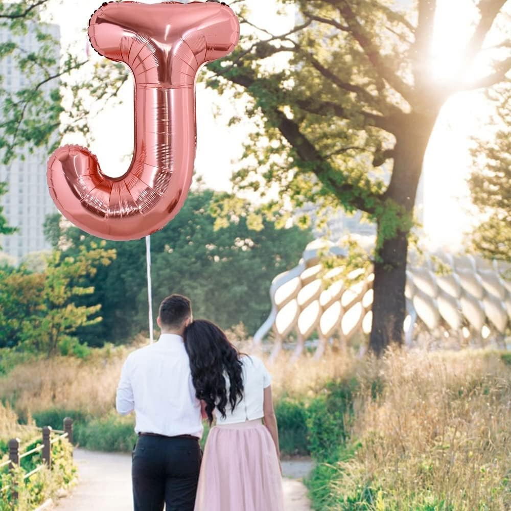 Balon Folie Metalizata Litera J, Flippy, 100 cm, Umflati cu Heliu sau Aer, Ambalaj Individual, Pai inclus, Rose Gold [3]