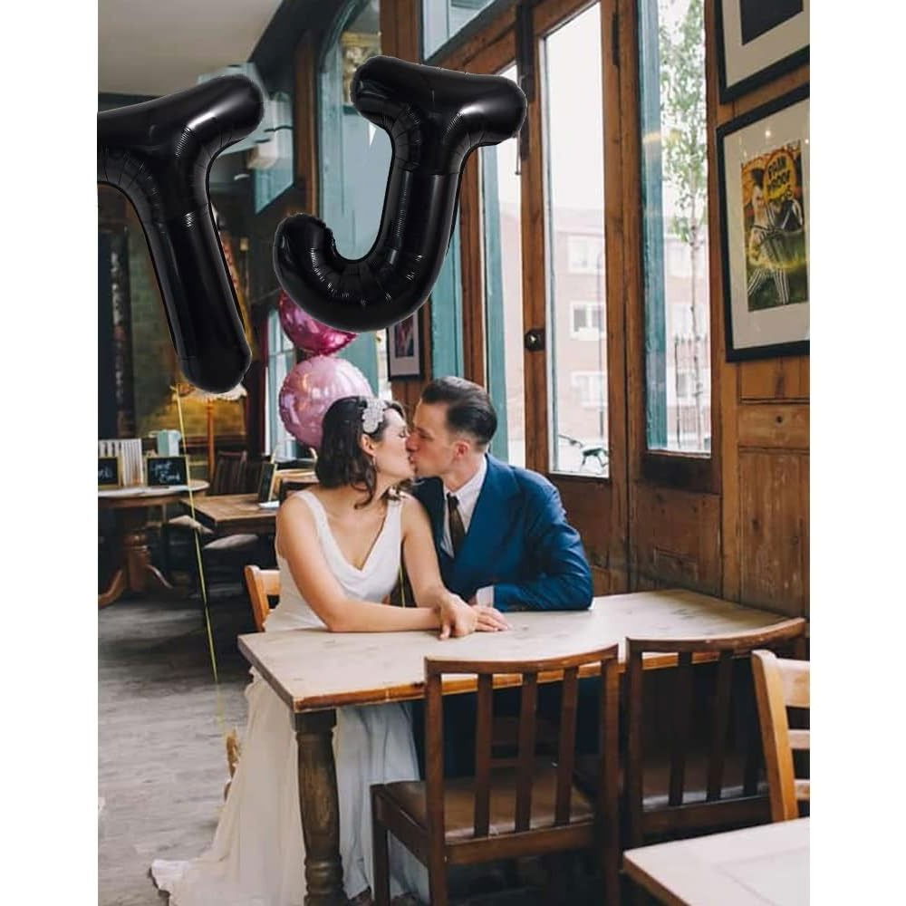 Balon Folie Metalizata Litera J, Flippy, 40 cm, Umflati cu Heliu sau Aer, Ambalaj Individual, Pai inclus, Negru [4]