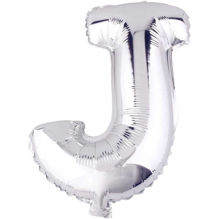 Balon Folie Metalizata Litera J, Flippy, 80 cm, Umflati cu Heliu sau Aer, Ambalaj Individual, Pai inclus, Argintiu [1]