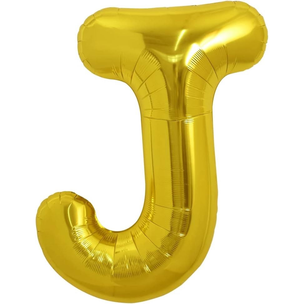 Balon Folie Metalizata Litera J, Flippy, 80 cm, Umflati cu Heliu sau Aer, Ambalaj Individual, Pai inclus, Auriu [1]