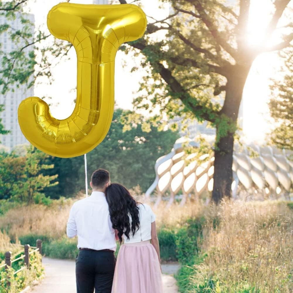 Balon Folie Metalizata Litera J, Flippy, 80 cm, Umflati cu Heliu sau Aer, Ambalaj Individual, Pai inclus, Auriu [3]