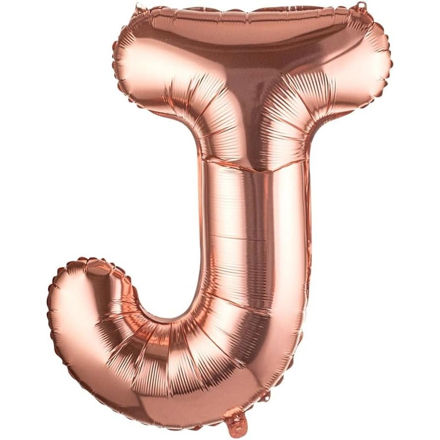 Balon Folie Metalizata Litera J, Flippy, 80 cm, Umflati cu Heliu sau Aer, Ambalaj Individual, Pai inclus, Rose Gold [1]