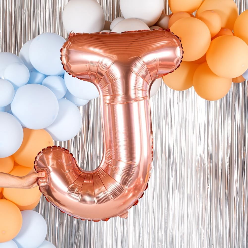 Balon Folie Metalizata Litera J, Flippy, 80 cm, Umflati cu Heliu sau Aer, Ambalaj Individual, Pai inclus, Rose Gold [5]
