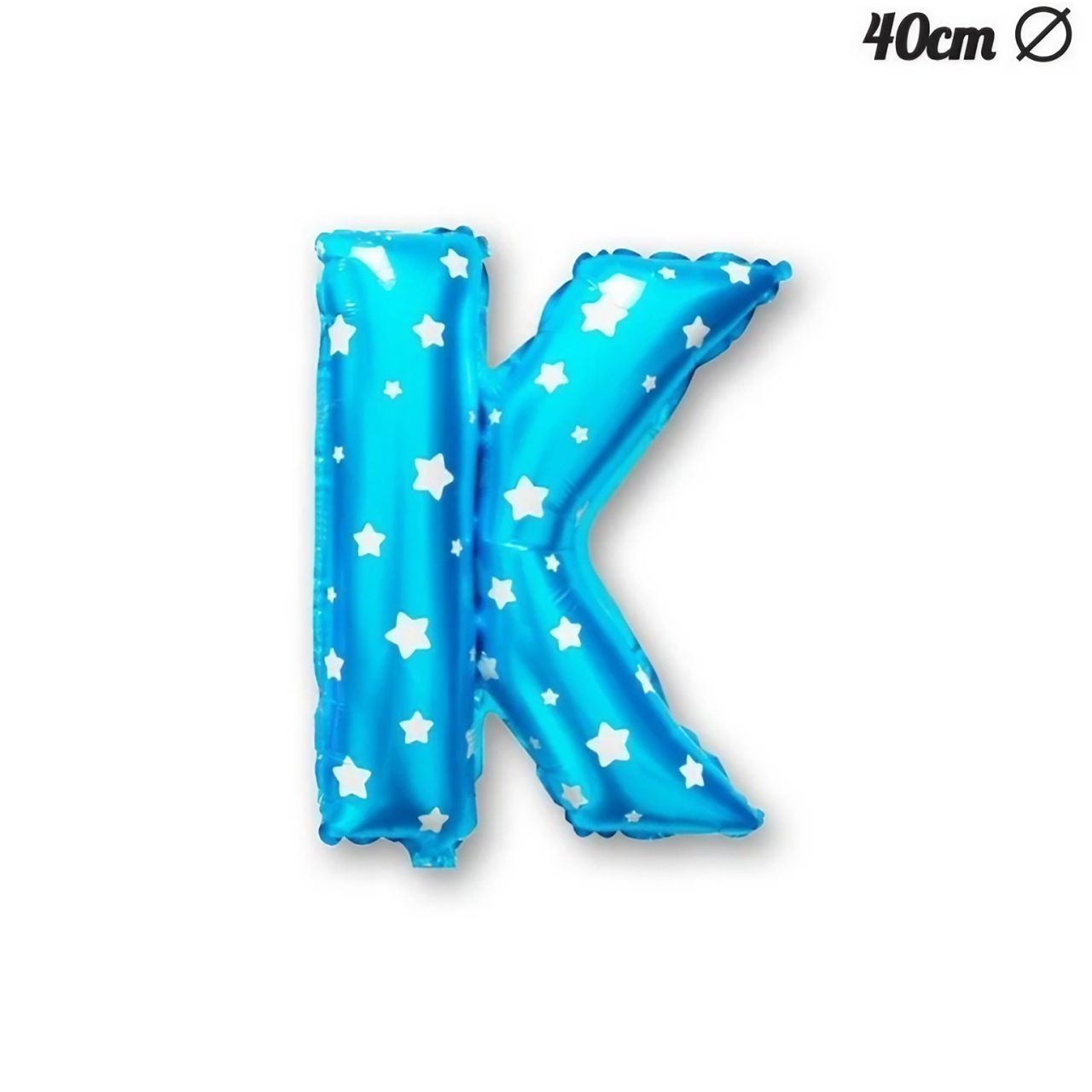Balon Folie Metalizata Litera K, Flippy, 40 cm, Cu Imprimeu Stelute, Umflati cu Heliu sau Aer, Ambalaj Individual, Pai inclus, Albastru [3]