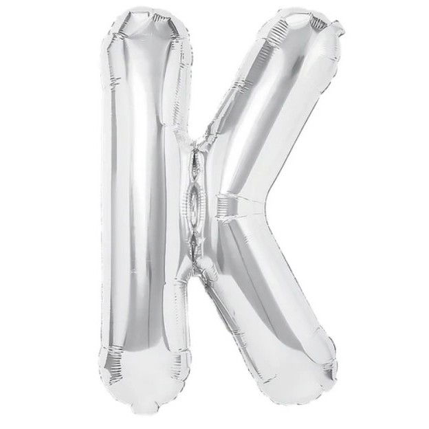 Balon Folie Metalizata Litera K, Flippy, 40 cm, Umflati cu Heliu sau Aer, Ambalaj Individual, Pai inclus, Argintiu [1]