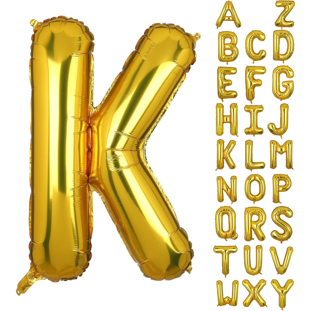 Balon Folie Metalizata Litera K, Flippy, 40 cm, Umflati cu Heliu sau Aer, Ambalaj Individual, Pai inclus, Auriu [3]