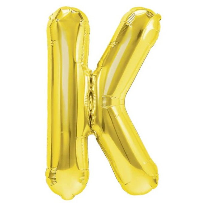 Balon Folie Metalizata Litera K, Flippy, 40 cm, Umflati cu Heliu sau Aer, Ambalaj Individual, Pai inclus, Auriu [1]