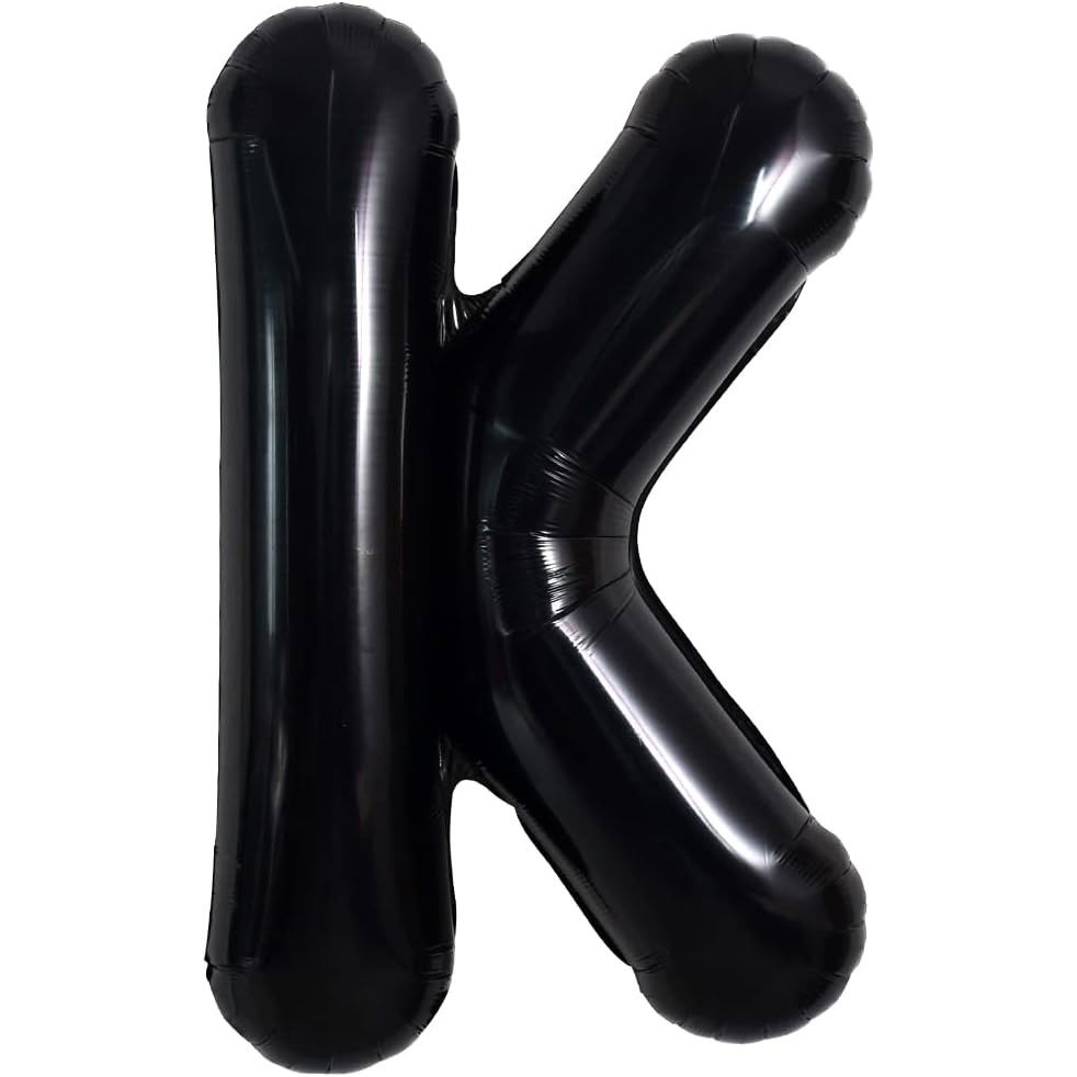 Balon Folie Metalizata Litera K, Flippy, 40 cm, Umflati cu Heliu sau Aer, Ambalaj Individual, Pai inclus, Negru [1]