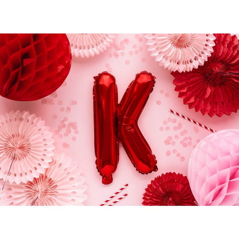 Balon Folie Metalizata Litera K, Flippy, 40 cm, Umflati cu Heliu sau Aer, Ambalaj Individual, Pai inclus, Rosu [2]