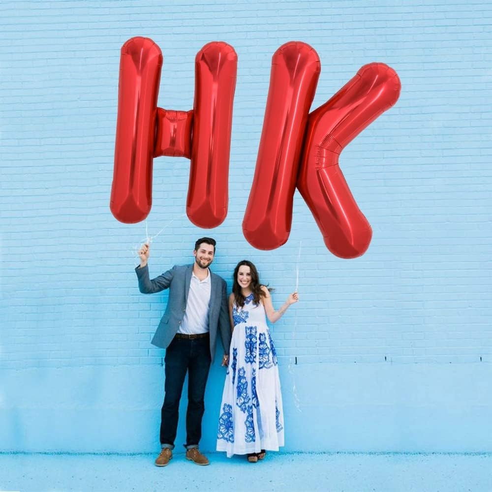 Balon Folie Metalizata Litera K, Flippy, 40 cm, Umflati cu Heliu sau Aer, Ambalaj Individual, Pai inclus, Rosu [3]