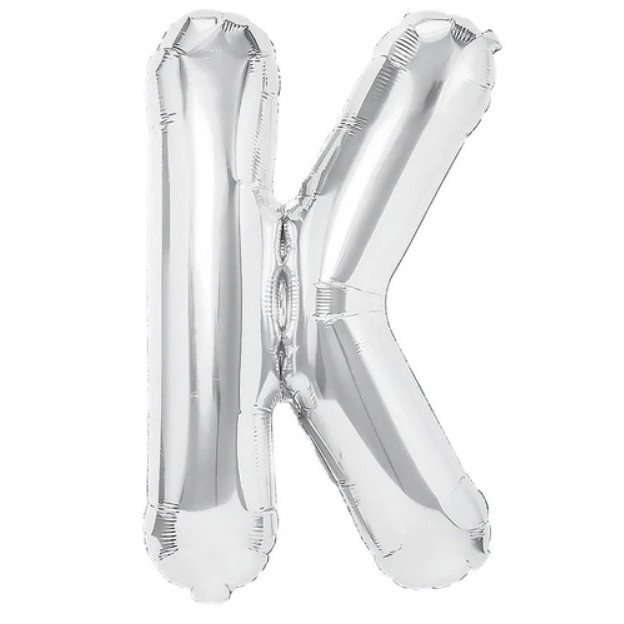 Balon Folie Metalizata Litera K, Flippy, 80 cm, Umflati cu Heliu sau Aer, Ambalaj Individual, Pai inclus, Argintiu [1]