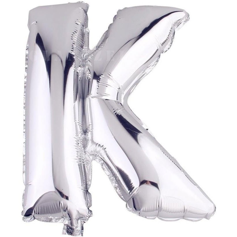 Balon Folie Metalizata Litera K, Flippy, 80 cm, Umflati cu Heliu sau Aer, Ambalaj Individual, Pai inclus, Argintiu [3]