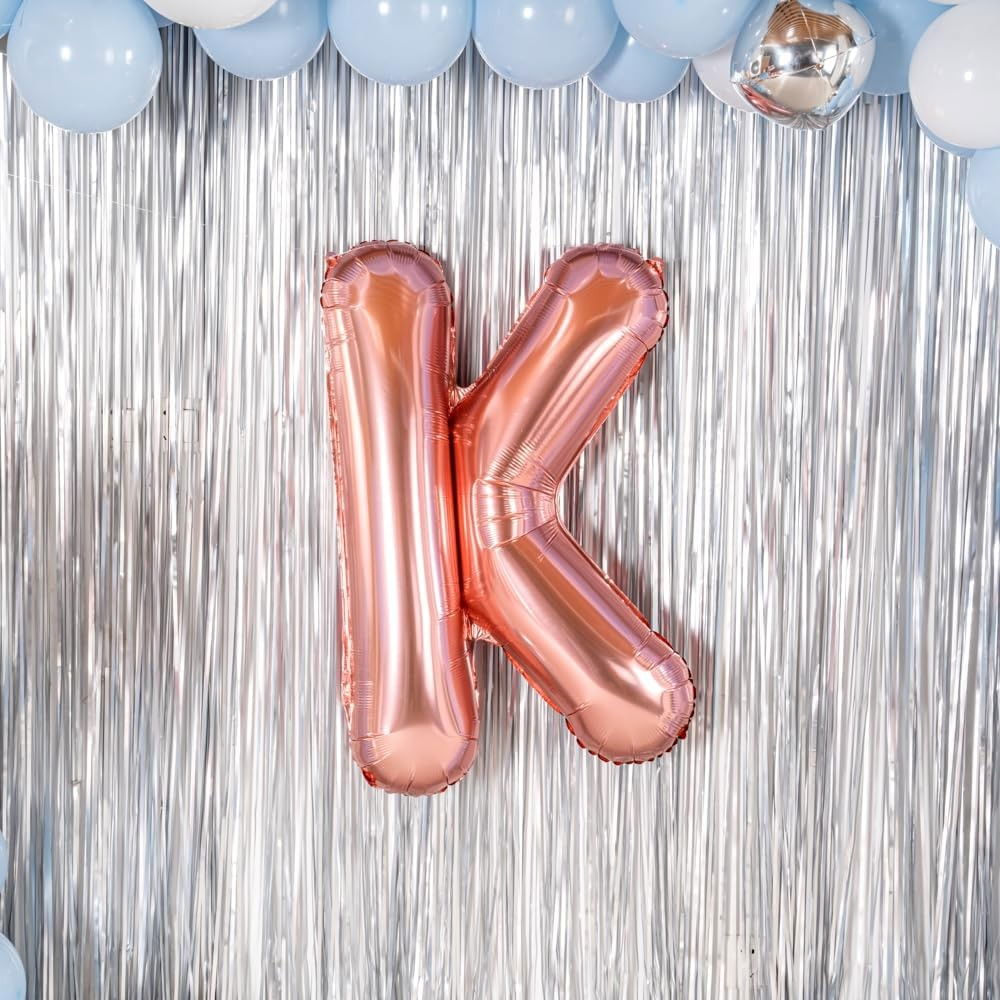 Balon Folie Metalizata Litera K, Flippy, 80 cm, Umflati cu Heliu sau Aer, Ambalaj Individual, Pai inclus, Rose Gold [7]