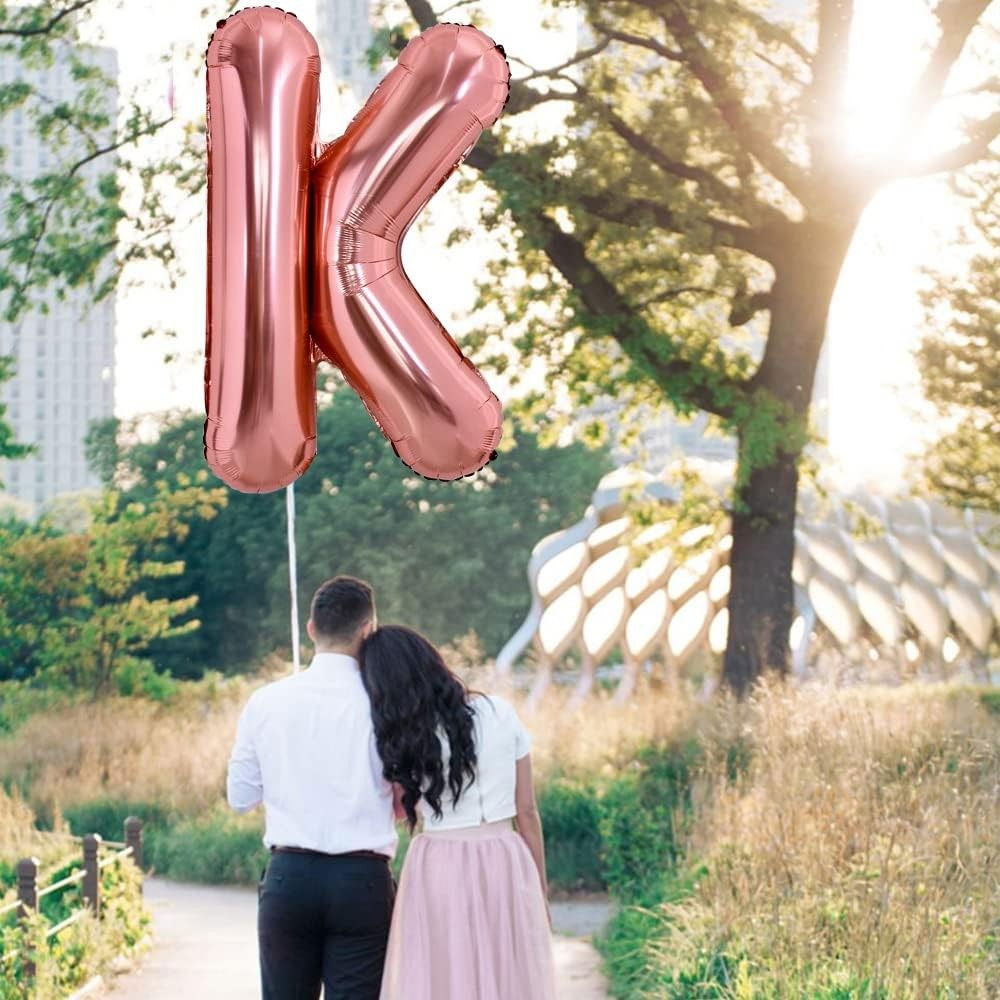 Balon Folie Metalizata Litera K, Flippy, 80 cm, Umflati cu Heliu sau Aer, Ambalaj Individual, Pai inclus, Rose Gold [3]