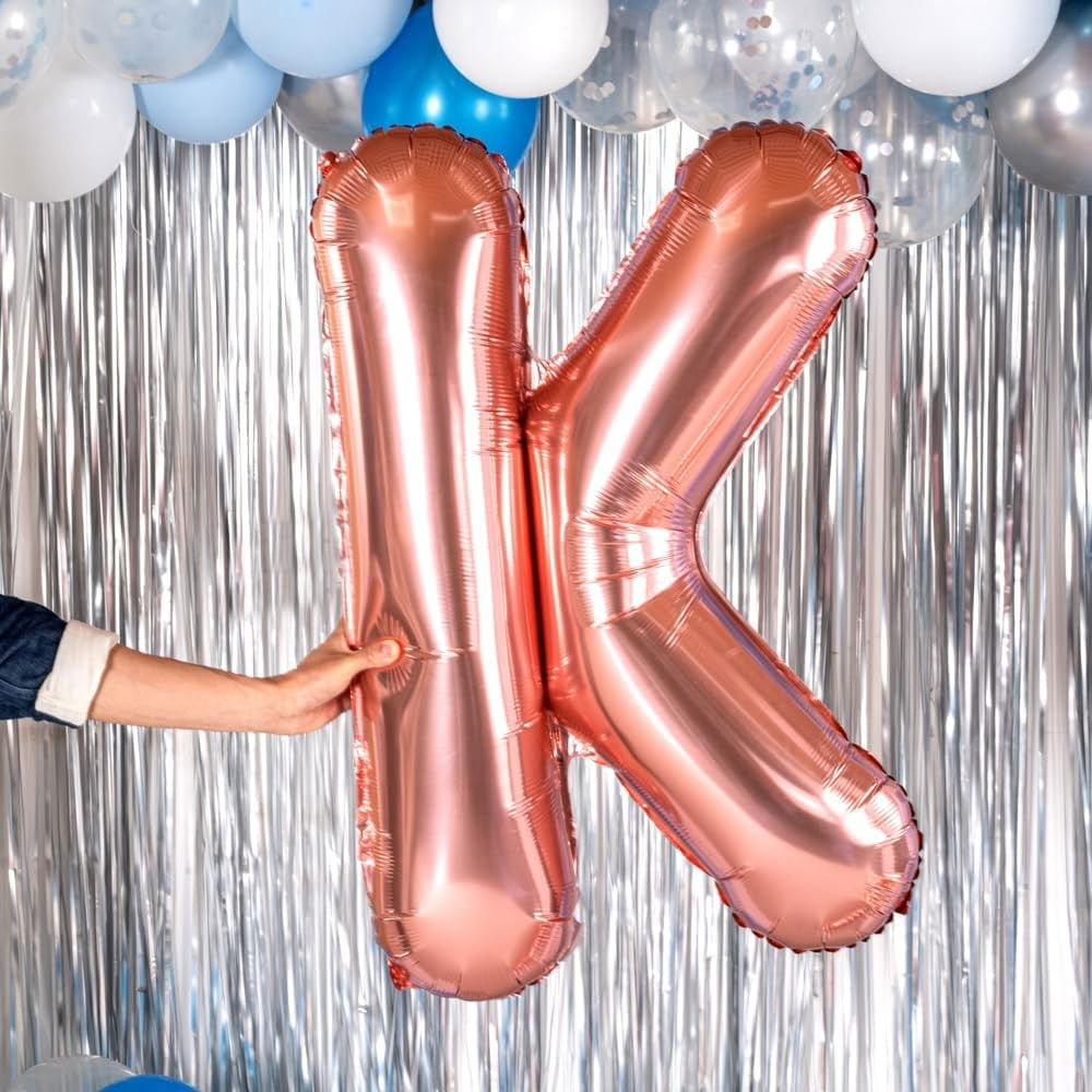 Balon Folie Metalizata Litera K, Flippy, 80 cm, Umflati cu Heliu sau Aer, Ambalaj Individual, Pai inclus, Rose Gold [5]