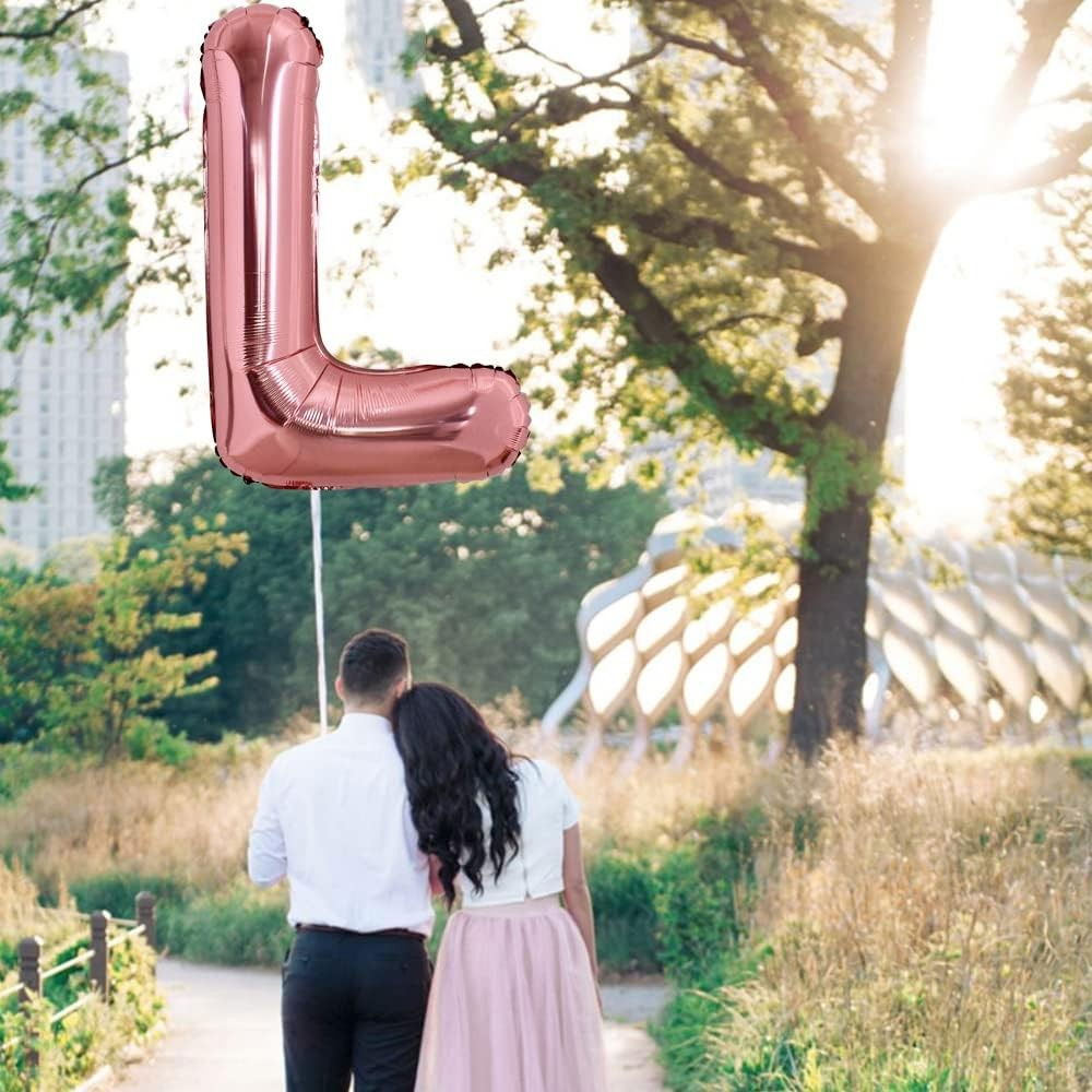 Balon Folie Metalizata Litera L, Flippy, 100 cm, Umflati cu Heliu sau Aer, Ambalaj Individual, Pai inclus, Rose Gold [2]