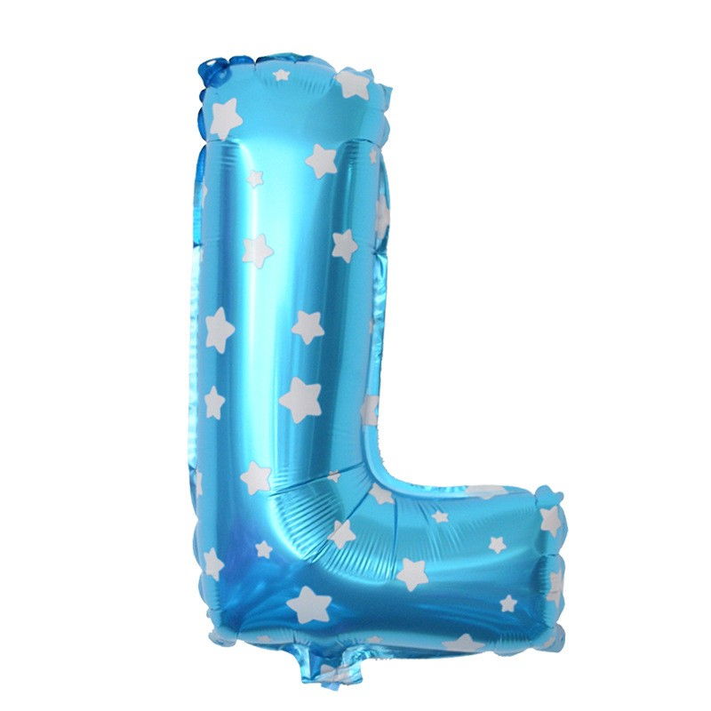 Balon Folie Metalizata Litera L, Flippy, 40 cm, Cu Imprimeu Stelute, Umflati cu Heliu sau Aer, Ambalaj Individual, Pai inclus, Albastru [4]