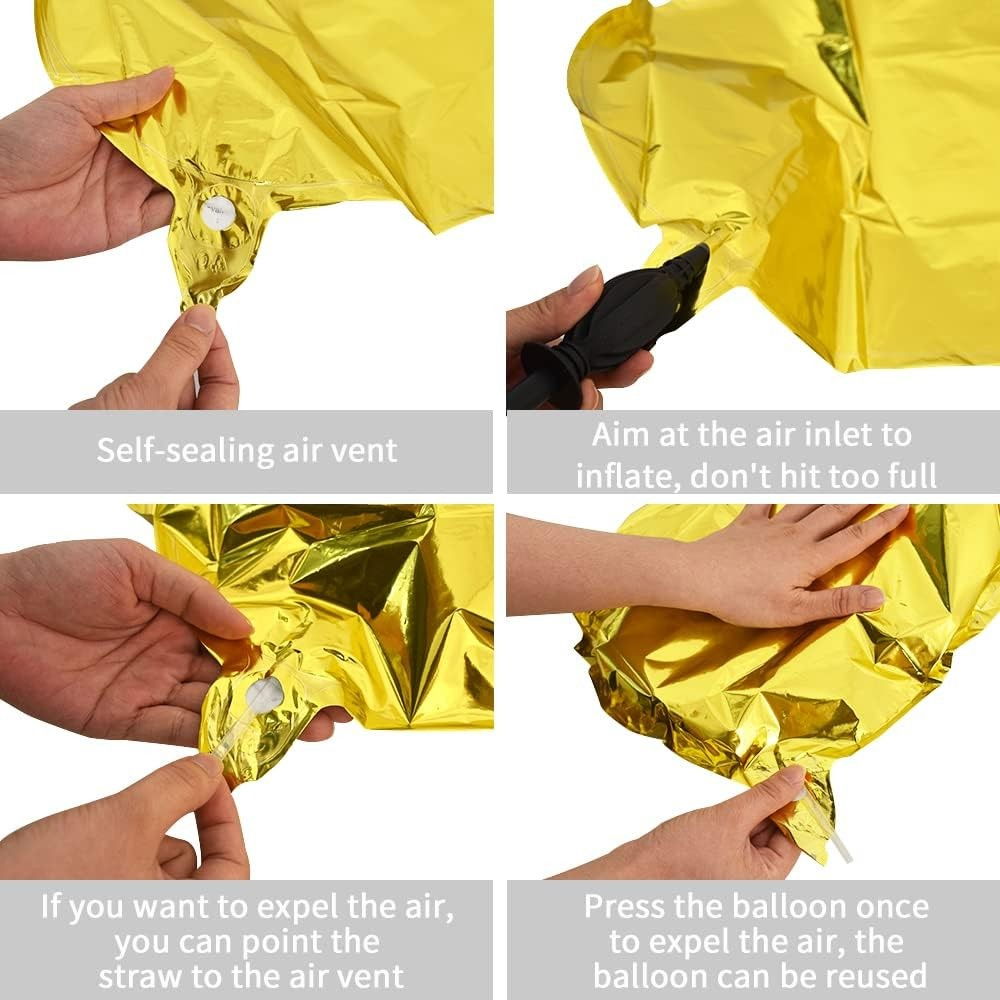 Balon Folie Metalizata Litera L, Flippy, 40 cm, Umflati cu Heliu sau Aer, Ambalaj Individual, Pai inclus, Auriu [6]