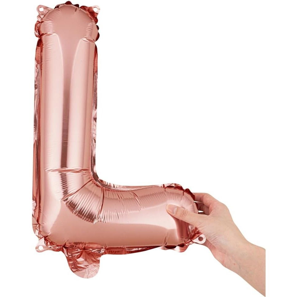 Balon Folie Metalizata Litera L, Flippy, 40 cm, Umflati cu Heliu sau Aer, Ambalaj Individual, Pai inclus, Rose Gold [7]