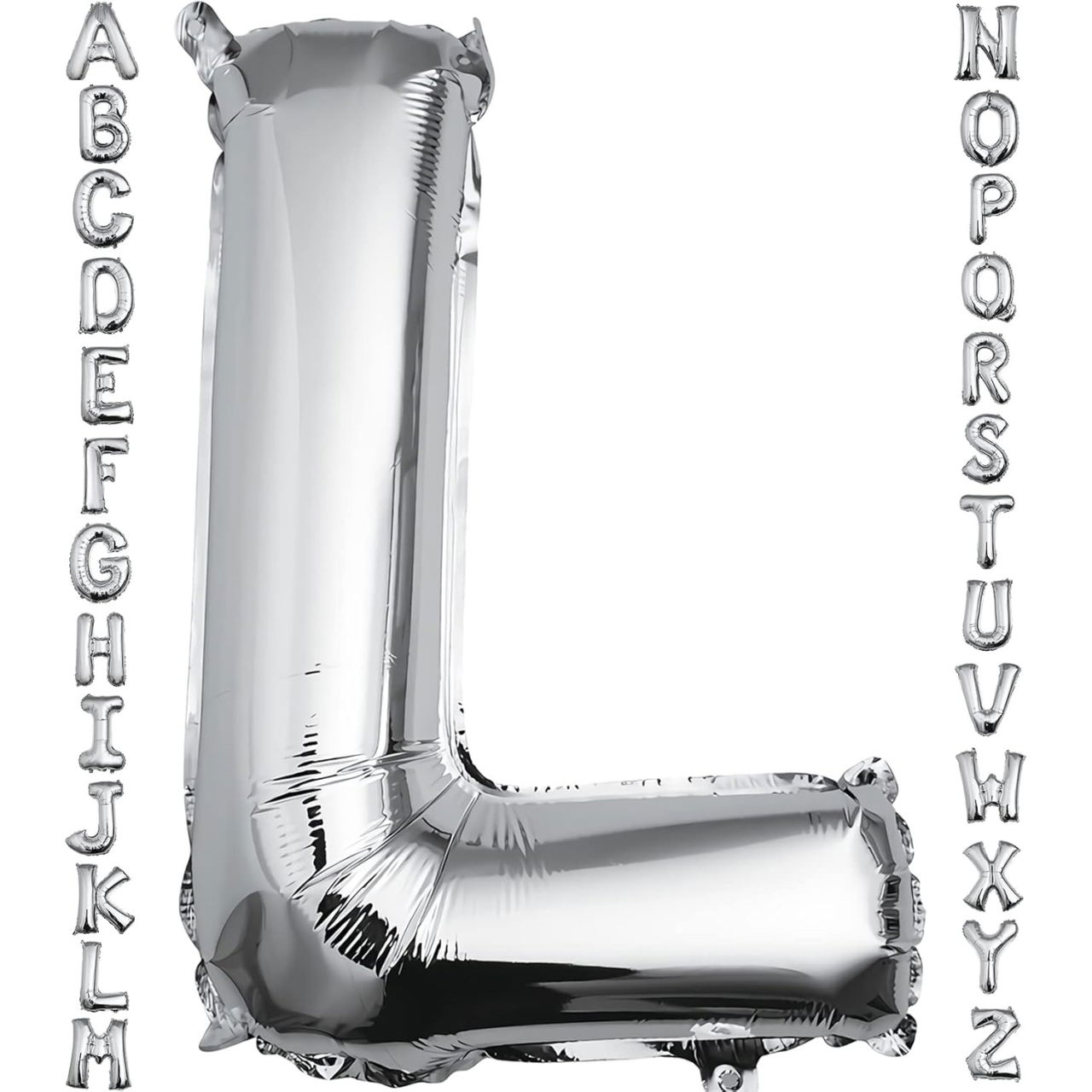 Balon Folie Metalizata Litera L, Flippy, 80 cm, Umflati cu Heliu sau Aer, Ambalaj Individual, Pai inclus, Argintiu [3]