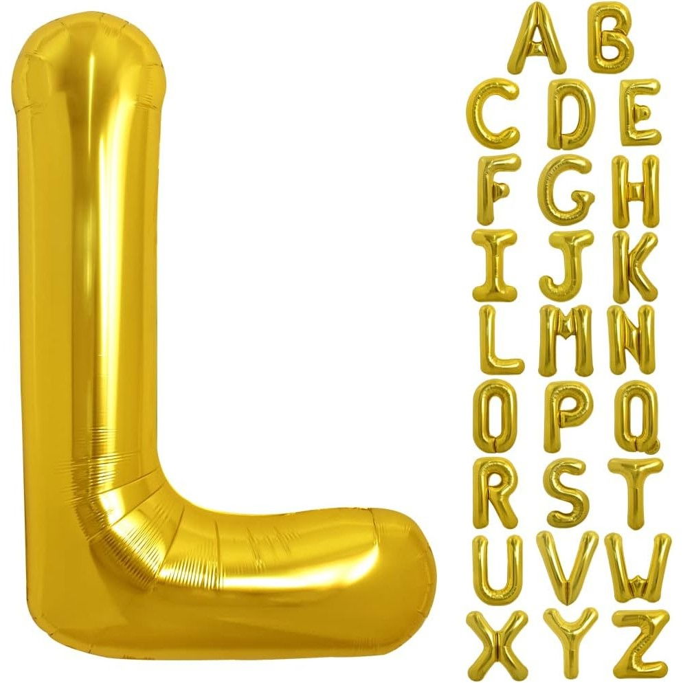 Balon Folie Metalizata Litera L, Flippy, 80 cm, Umflati cu Heliu sau Aer, Ambalaj Individual, Pai inclus, Auriu [5]
