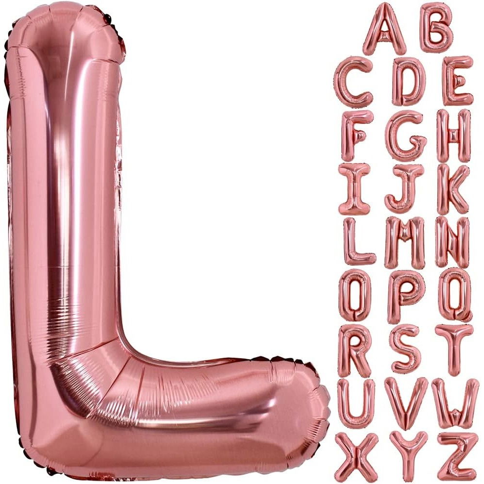 Balon Folie Metalizata Litera L, Flippy, 80 cm, Umflati cu Heliu sau Aer, Ambalaj Individual, Pai inclus, Rose Gold [4]