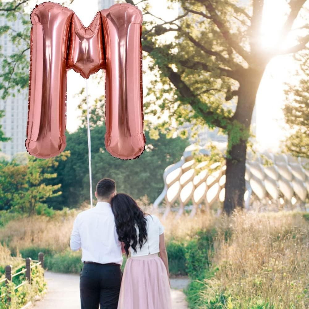 Balon Folie Metalizata Litera M, Flippy, 100 cm, Umflati cu Heliu sau Aer, Ambalaj Individual, Pai inclus, Rose Gold [3]