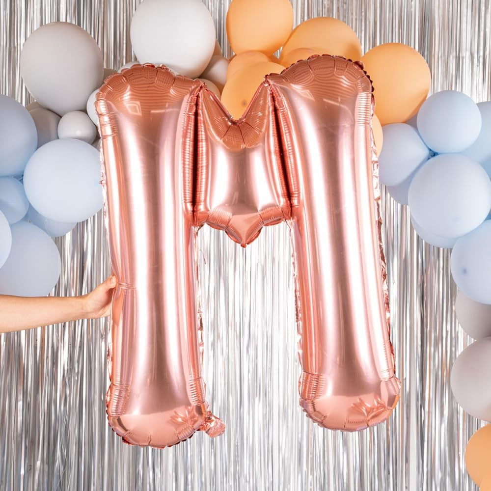 Balon Folie Metalizata Litera M, Flippy, 100 cm, Umflati cu Heliu sau Aer, Ambalaj Individual, Pai inclus, Rose Gold [5]