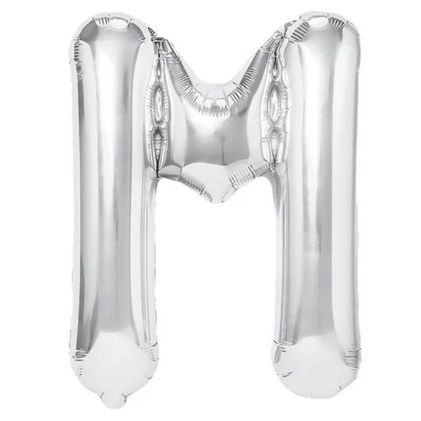 Balon Folie Metalizata Litera M, Flippy, 40 cm, Umflati cu Heliu sau Aer, Ambalaj Individual, Pai inclus, Argintiu [1]