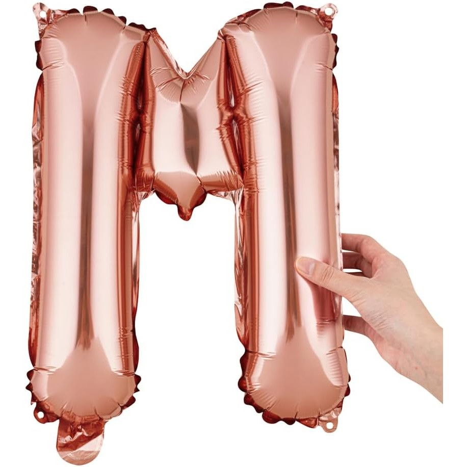 Balon Folie Metalizata Litera M, Flippy, 40 cm, Umflati cu Heliu sau Aer, Ambalaj Individual, Pai inclus, Rose Gold [5]