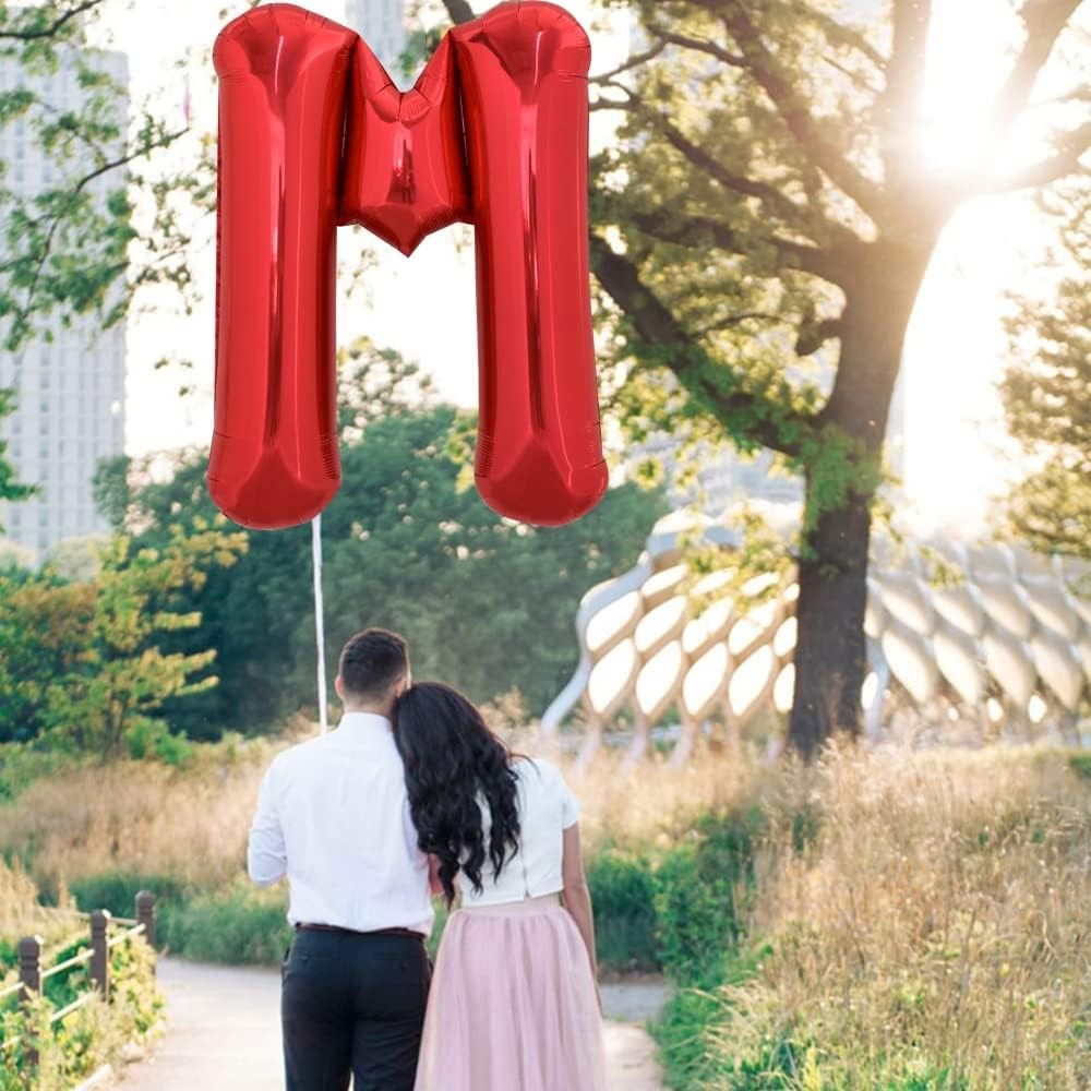 Balon Folie Metalizata Litera M, Flippy, 40 cm, Umflati cu Heliu sau Aer, Ambalaj Individual, Pai inclus, Rosu [4]