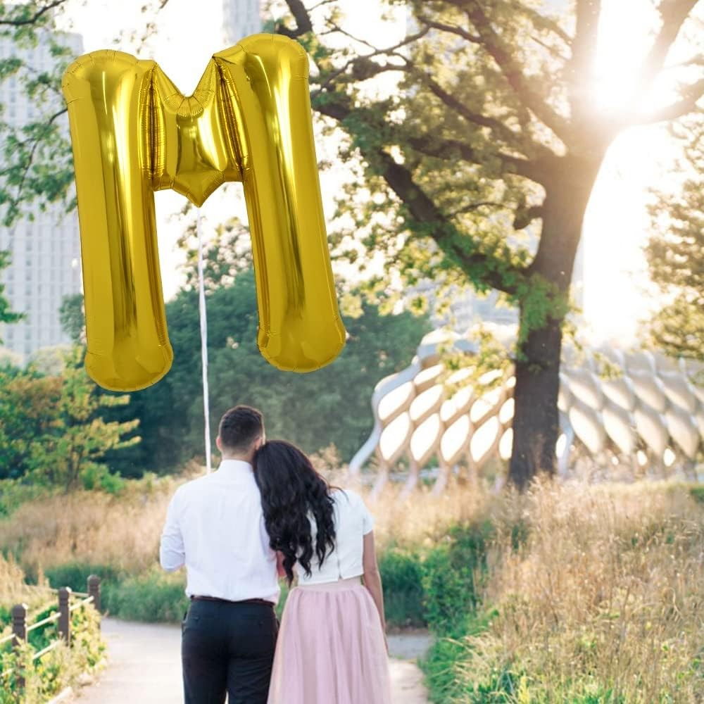 Balon Folie Metalizata Litera M, Flippy, 80 cm, Umflati cu Heliu sau Aer, Ambalaj Individual, Pai inclus, Auriu [7]