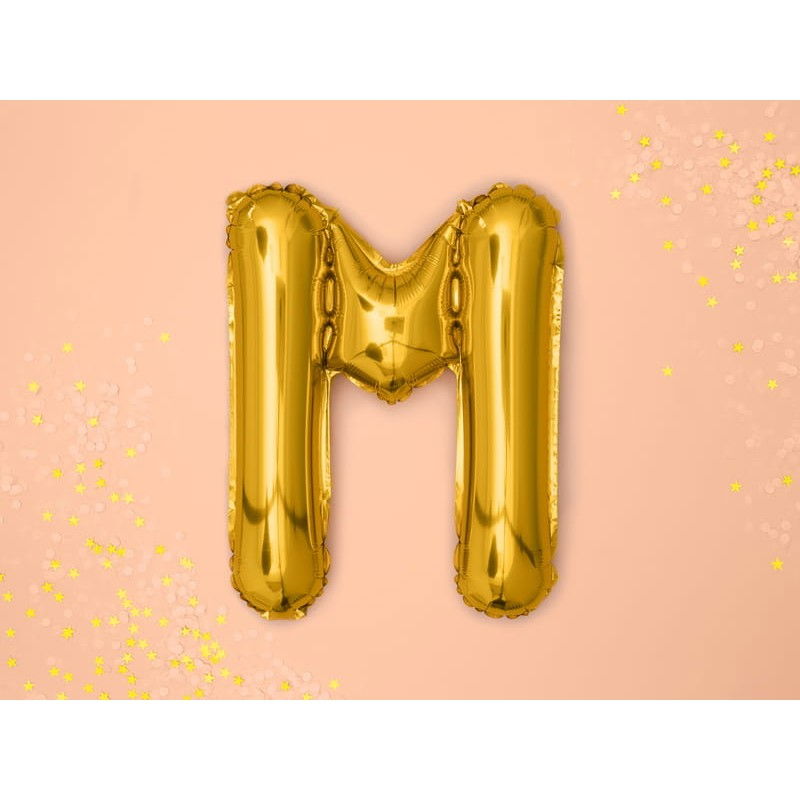 Balon Folie Metalizata Litera M, Flippy, 80 cm, Umflati cu Heliu sau Aer, Ambalaj Individual, Pai inclus, Auriu [3]