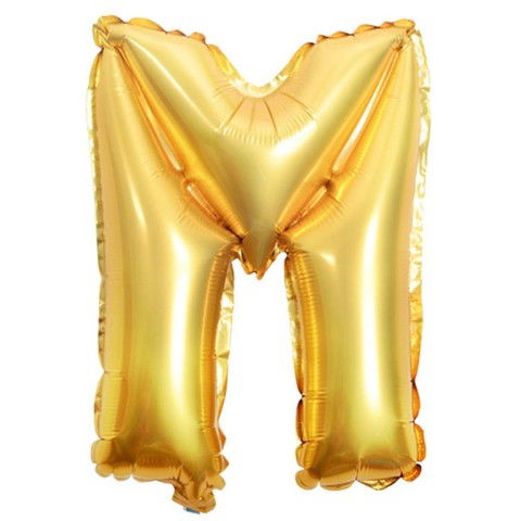 Balon Folie Metalizata Litera M, Flippy, 80 cm, Umflati cu Heliu sau Aer, Ambalaj Individual, Pai inclus, Auriu [5]