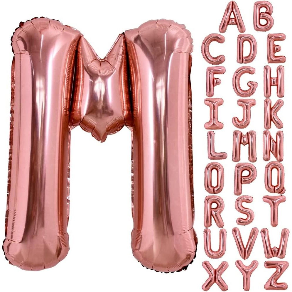 Balon Folie Metalizata Litera M, Flippy, 80 cm, Umflati cu Heliu sau Aer, Ambalaj Individual, Pai inclus, Rose Gold [4]