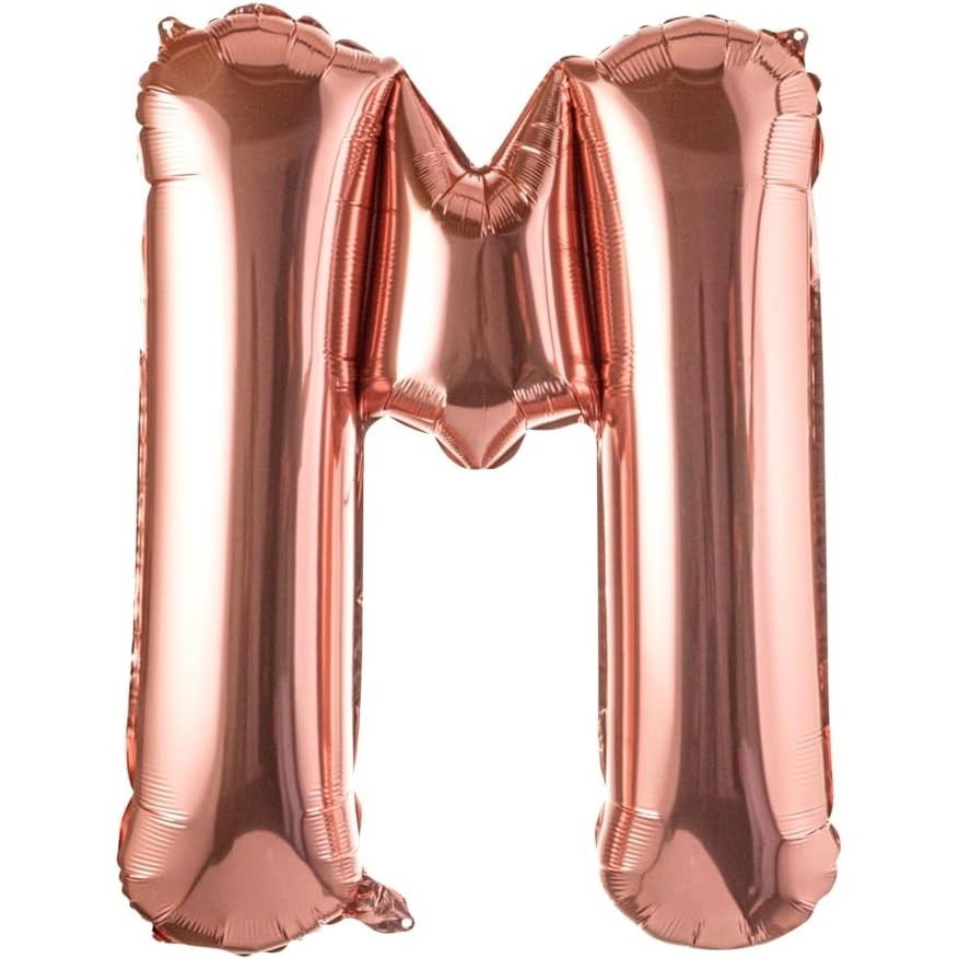 Balon Folie Metalizata Litera M, Flippy, 80 cm, Umflati cu Heliu sau Aer, Ambalaj Individual, Pai inclus, Rose Gold [1]