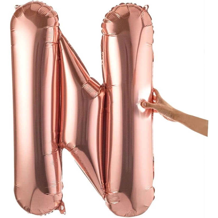 Balon Folie Metalizata Litera N, Flippy, 100 cm, Umflati cu Heliu sau Aer, Ambalaj Individual, Pai inclus, Rose Gold [8]
