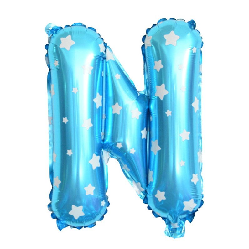 Balon Folie Metalizata Litera N, Flippy, 40 cm, Cu Imprimeu Stelute, Umflati cu Heliu sau Aer, Ambalaj Individual, Pai inclus, Albastru [1]