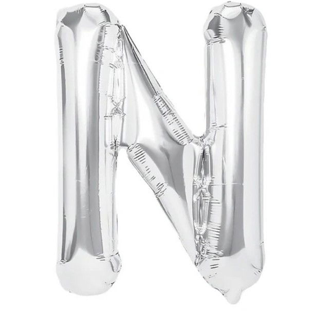 Balon Folie Metalizata Litera N, Flippy, 40 cm, Umflati cu Heliu sau Aer, Ambalaj Individual, Pai inclus, Argintiu [1]