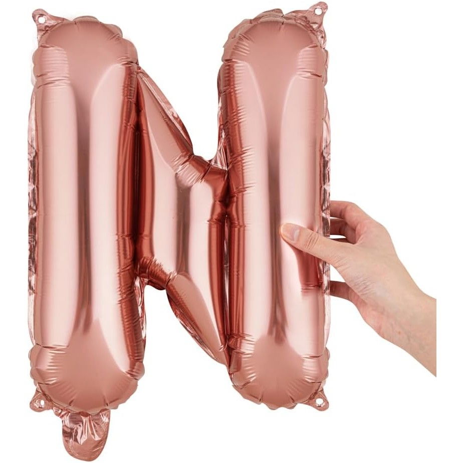 Balon Folie Metalizata Litera N, Flippy, 40 cm, Umflati cu Heliu sau Aer, Ambalaj Individual, Pai inclus, Rose Gold [8]